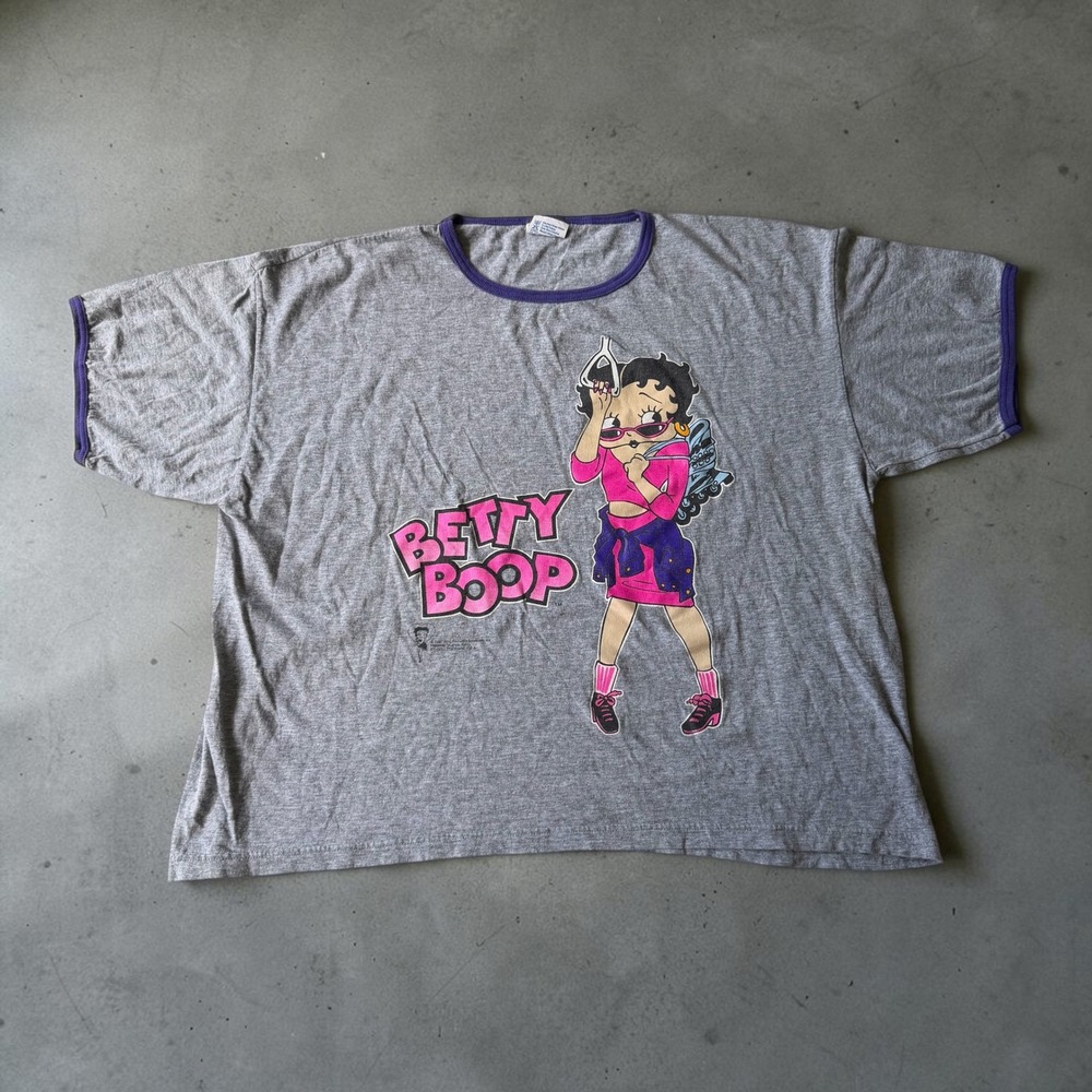 Vintage Betty Boop Ringer T Shirt Gray Purple 1997‎ Collegeware USA One Size 90s